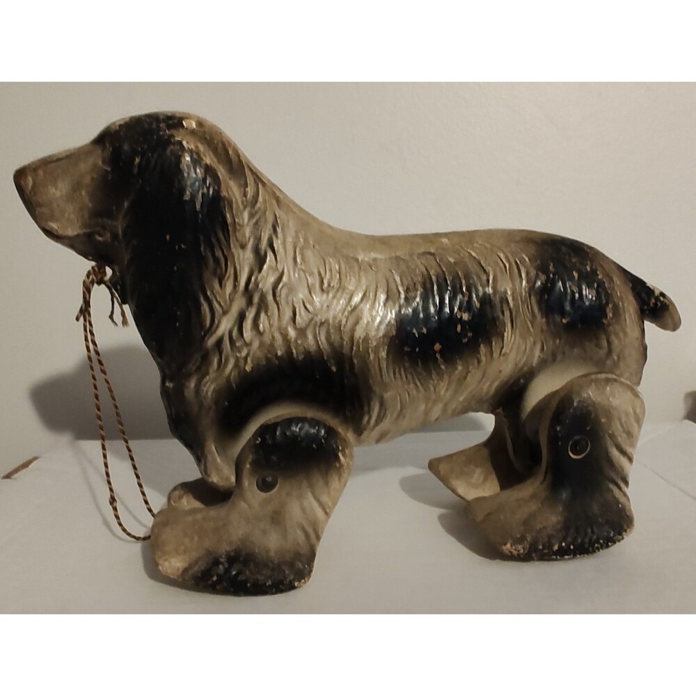 Antique Vintage Composition Or Paper‎ Mache Dog Pull Toy Irish Setter Spaniel - Picture 5 of 8